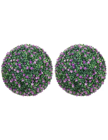 HOMCOM Set of Two Artificial Boxwood Balls Plants - Purple