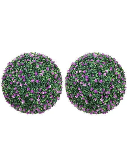 HOMCOM Set of Two Artificial Boxwood Balls Plants - Purple
