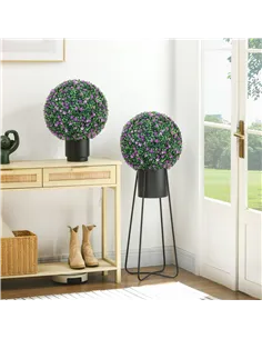 HOMCOM Set of Two Artificial Boxwood Balls Plants - Purple 2