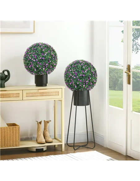 HOMCOM Set of Two Artificial Boxwood Balls Plants - Purple