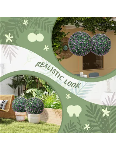 HOMCOM Set of Two Artificial Boxwood Balls Plants - Purple
