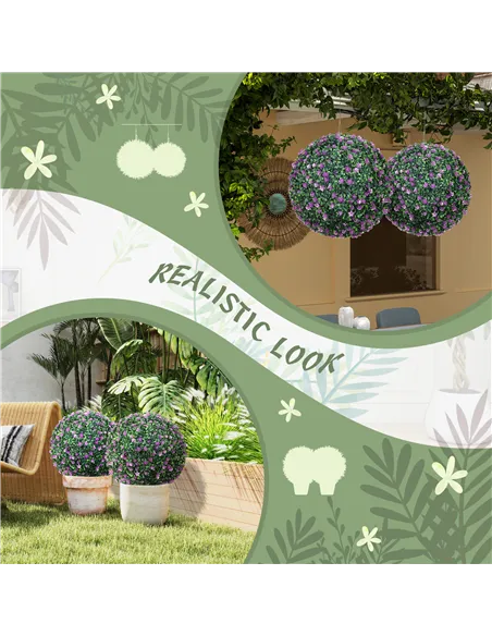 HOMCOM Set of Two Artificial Boxwood Balls Plants - Purple