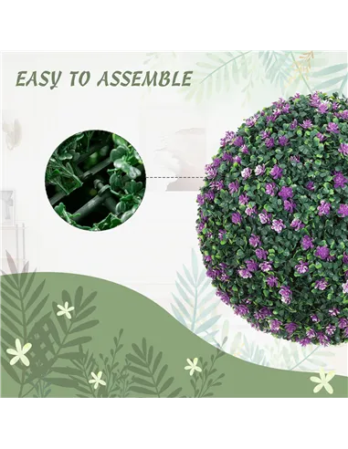 HOMCOM Set of Two Artificial Boxwood Balls Plants - Purple