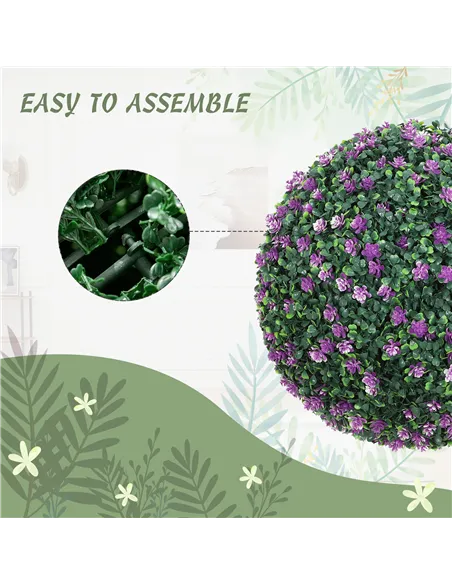 HOMCOM Set of Two Artificial Boxwood Balls Plants - Purple