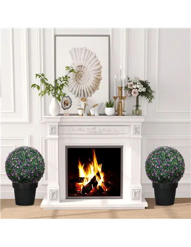 HOMCOM Set of Two Artificial Boxwood Balls Plants - Purple