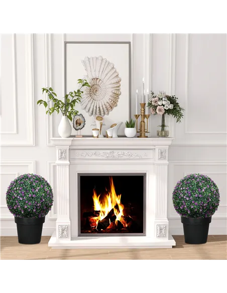 HOMCOM Set of Two Artificial Boxwood Balls Plants - Purple