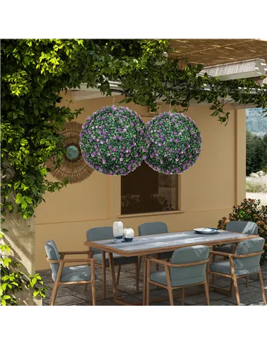 HOMCOM Set of Two Artificial Boxwood Balls Plants - Purple