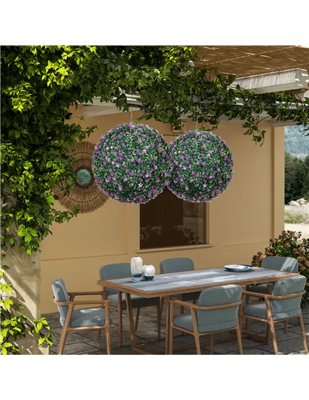 HOMCOM Set of Two Artificial Boxwood Balls Plants - Purple