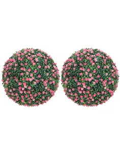 HOMCOM Set of Two Artificial Boxwood Balls Plants - Pink