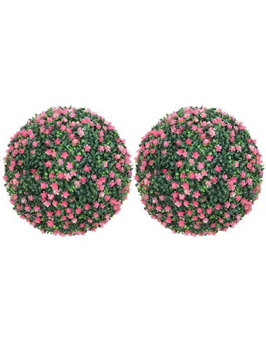 HOMCOM Set of Two Artificial Boxwood Balls Plants - Pink