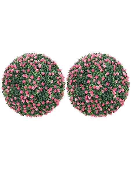 HOMCOM Set of Two Artificial Boxwood Balls Plants - Pink