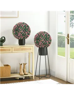 HOMCOM Set of Two Artificial Boxwood Balls Plants - Pink 2