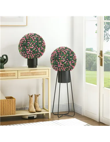 HOMCOM Set of Two Artificial Boxwood Balls Plants - Pink