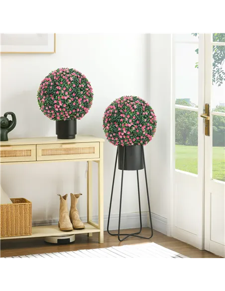 HOMCOM Set of Two Artificial Boxwood Balls Plants - Pink