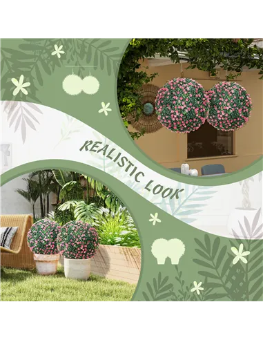 HOMCOM Set of Two Artificial Boxwood Balls Plants - Pink