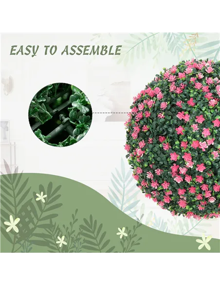 HOMCOM Set of Two Artificial Boxwood Balls Plants - Pink