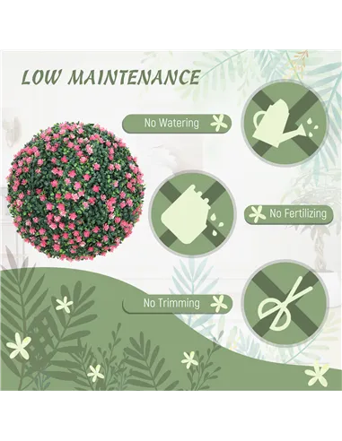 HOMCOM Set of Two Artificial Boxwood Balls Plants - Pink