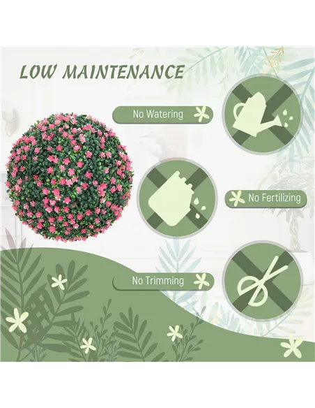 HOMCOM Set of Two Artificial Boxwood Balls Plants - Pink