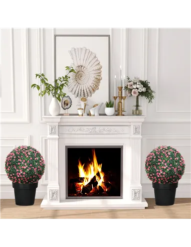 HOMCOM Set of Two Artificial Boxwood Balls Plants - Pink