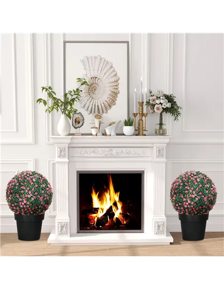 HOMCOM Set of Two Artificial Boxwood Balls Plants - Pink