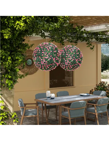 HOMCOM Set of Two Artificial Boxwood Balls Plants - Pink