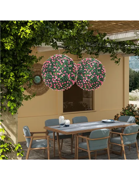 HOMCOM Set of Two Artificial Boxwood Balls Plants - Pink