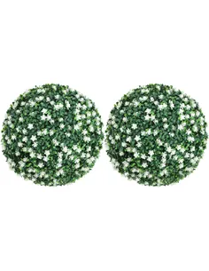 HOMCOM Set of Two Artificial Boxwood Balls Plants - White