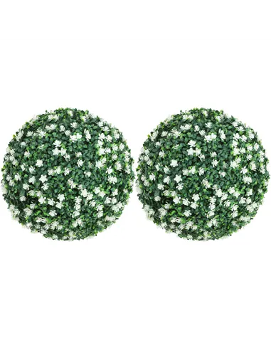 HOMCOM Set of Two Artificial Boxwood Balls Plants - White