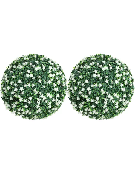 HOMCOM Set of Two Artificial Boxwood Balls Plants - White