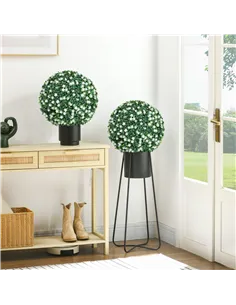 HOMCOM Set of Two Artificial Boxwood Balls Plants - White 2