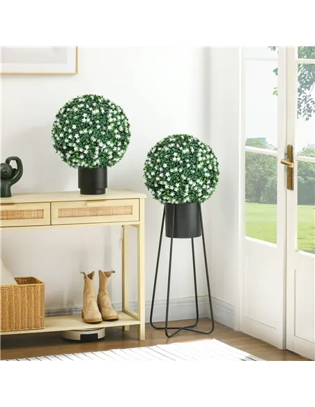 HOMCOM Set of Two Artificial Boxwood Balls Plants - White