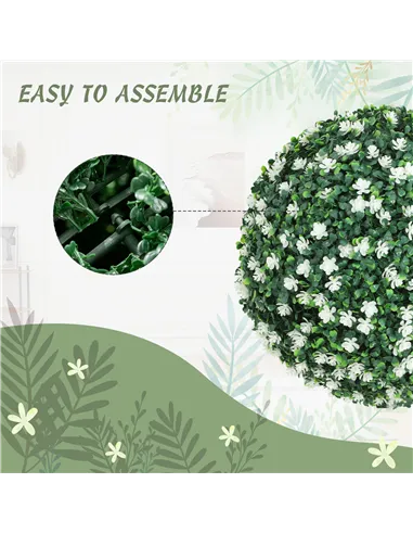 HOMCOM Set of Two Artificial Boxwood Balls Plants - White