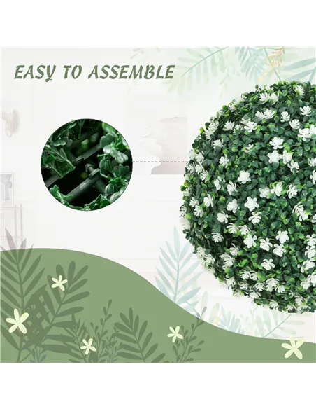 HOMCOM Set of Two Artificial Boxwood Balls Plants - White