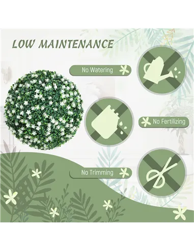 HOMCOM Set of Two Artificial Boxwood Balls Plants - White