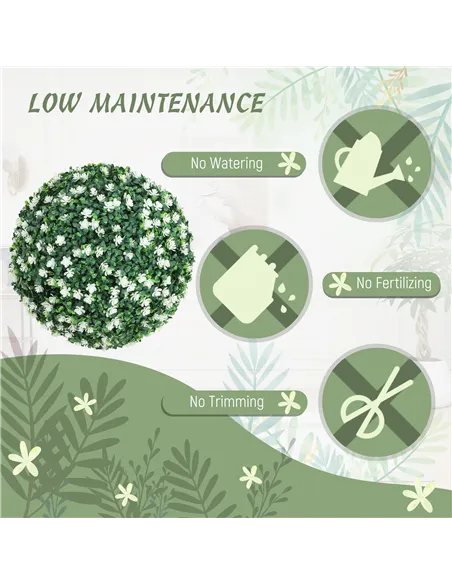 HOMCOM Set of Two Artificial Boxwood Balls Plants - White