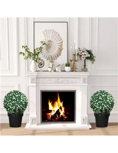 HOMCOM Set of Two Artificial Boxwood Balls Plants - White