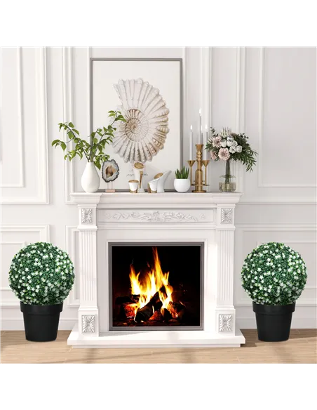 HOMCOM Set of Two Artificial Boxwood Balls Plants - White