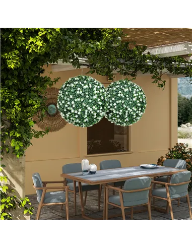 HOMCOM Set of Two Artificial Boxwood Balls Plants - White