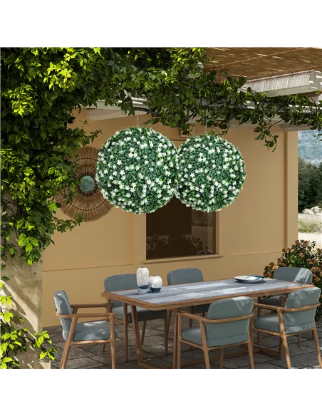 HOMCOM Set of Two Artificial Boxwood Balls Plants - White