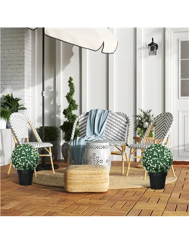 HOMCOM Set of Two Artificial Boxwood Balls Plants - White