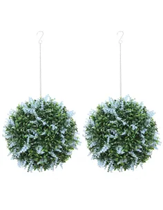 HOMCOM Set of 2 Artificial Plant Topiary Balls, UV-protected Fake Decorative Plants, Blue