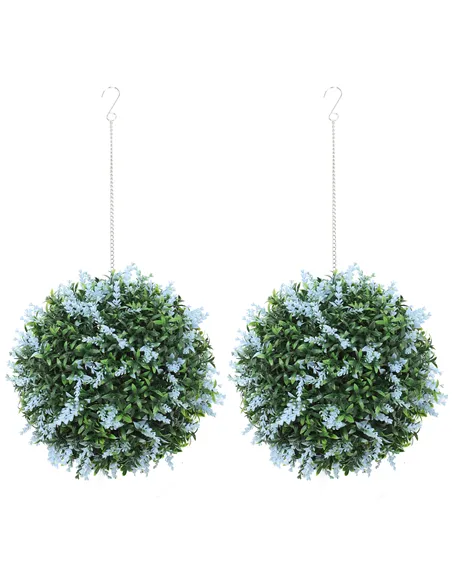 HOMCOM Set of 2 Artificial Plant Topiary Balls, UV-protected Fake Decorative Plants, Blue