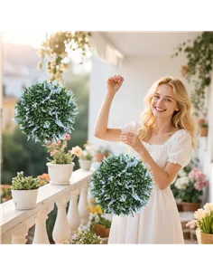 HOMCOM Set of 2 Artificial Plant Topiary Balls, UV-protected Fake Decorative Plants, Blue 2