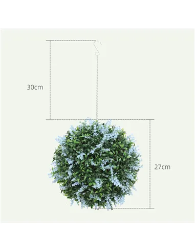 HOMCOM Set of 2 Artificial Plant Topiary Balls, UV-protected Fake Decorative Plants, Blue