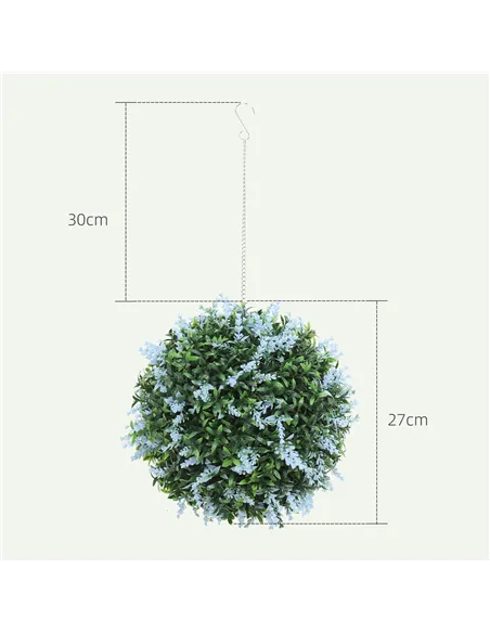 HOMCOM Set of 2 Artificial Plant Topiary Balls, UV-protected Fake Decorative Plants, Blue