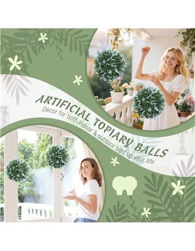 HOMCOM Set of 2 Artificial Plant Topiary Balls, UV-protected Fake Decorative Plants, Blue