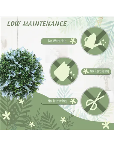 HOMCOM Set of 2 Artificial Plant Topiary Balls, UV-protected Fake Decorative Plants, Blue