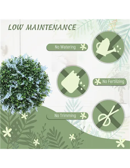 HOMCOM Set of 2 Artificial Plant Topiary Balls, UV-protected Fake Decorative Plants, Blue