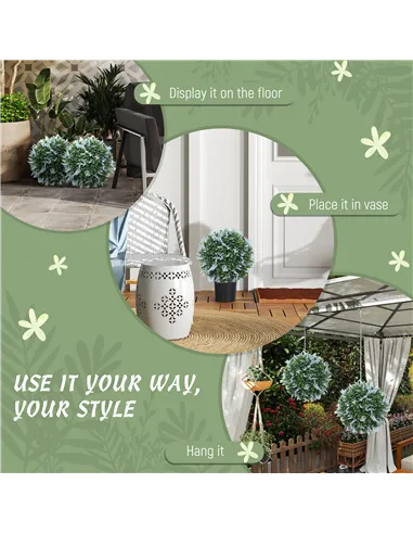 HOMCOM Set of 2 Artificial Plant Topiary Balls, UV-protected Fake Decorative Plants, Blue