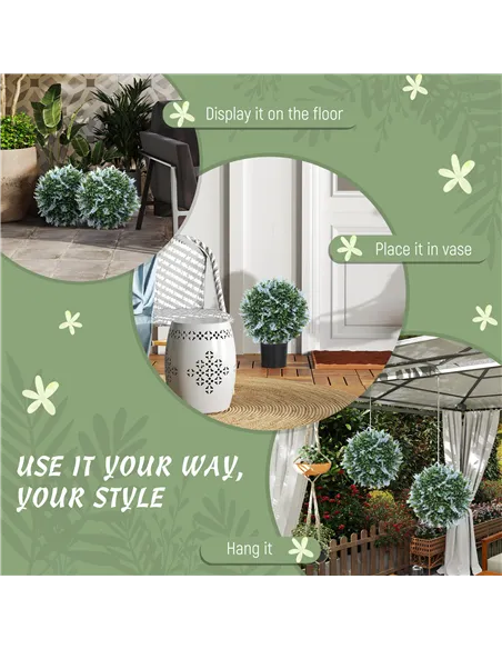 HOMCOM Set of 2 Artificial Plant Topiary Balls, UV-protected Fake Decorative Plants, Blue